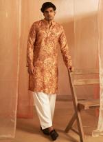 Modal Silk Brown Ceremonial Wear Printed Readymade Kurta Pajama